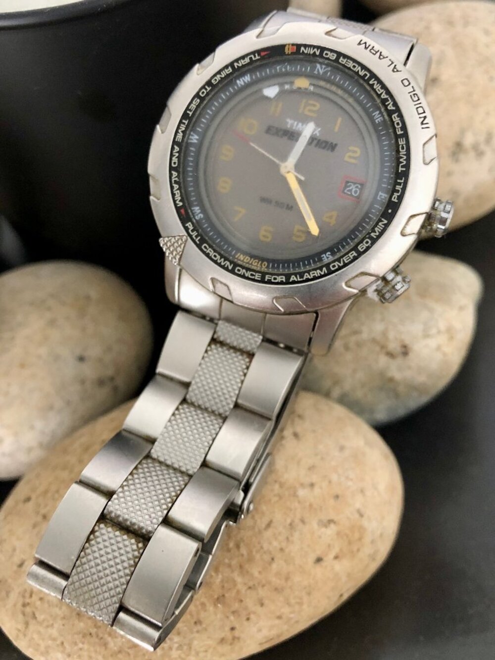 Timex Expedition WR 50 M Men's Silver Toned Analog Watch w/ Time, Date, Compass